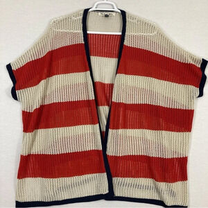 Michael Stars Red/Cream Striped Open Front Open Knit Cardigan